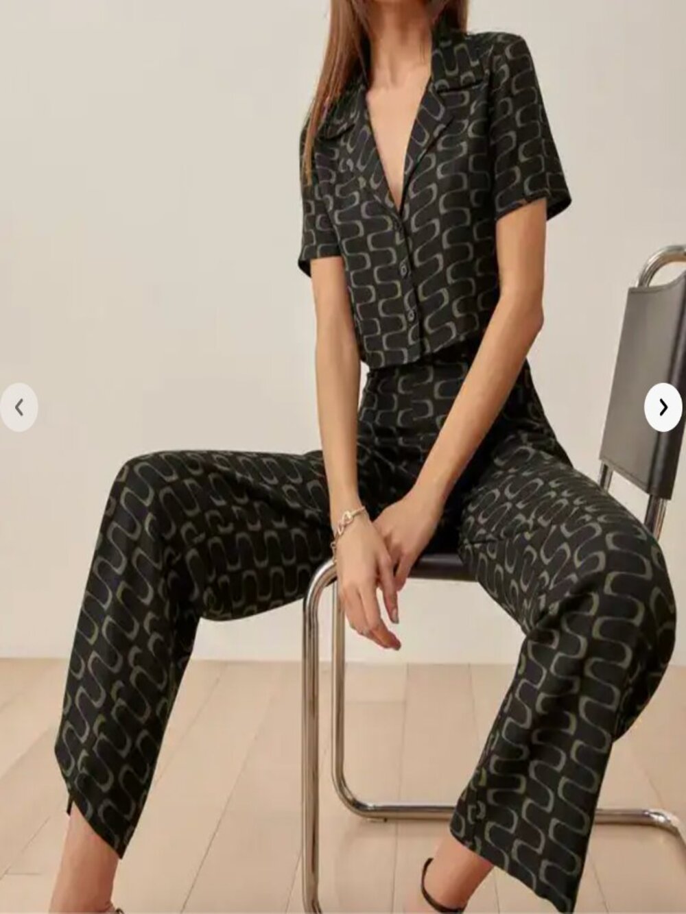 Reformation Noah 2 Pc High Rise Pants Crop Top Set Womens 4 Black Brown Minimal
